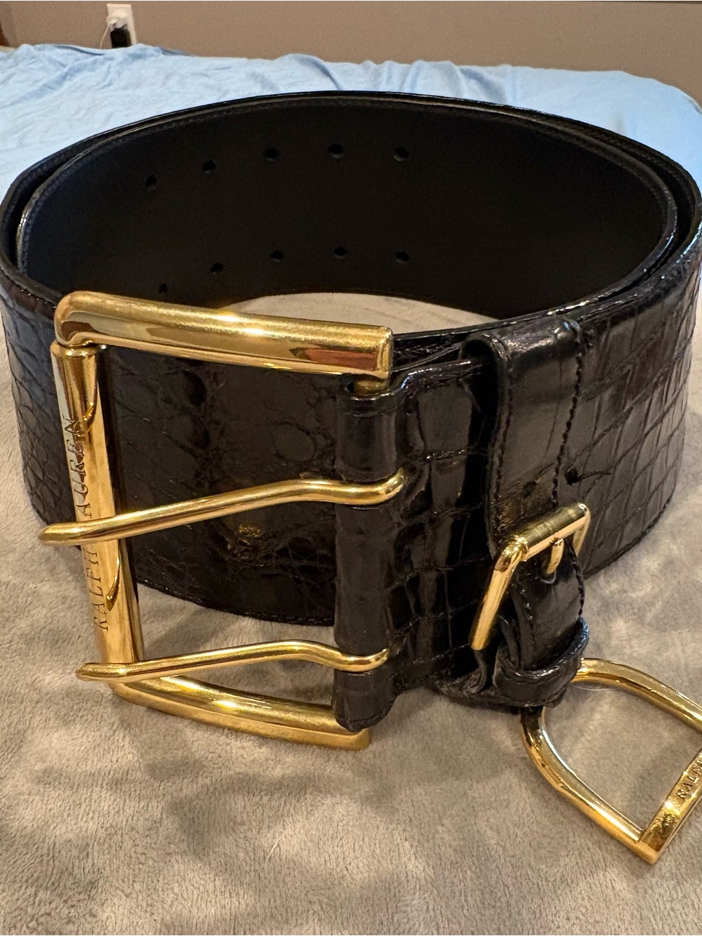 Black Ralph Lauren Genuine Alligator Belt w/ Brass Hardware, M, Black Label